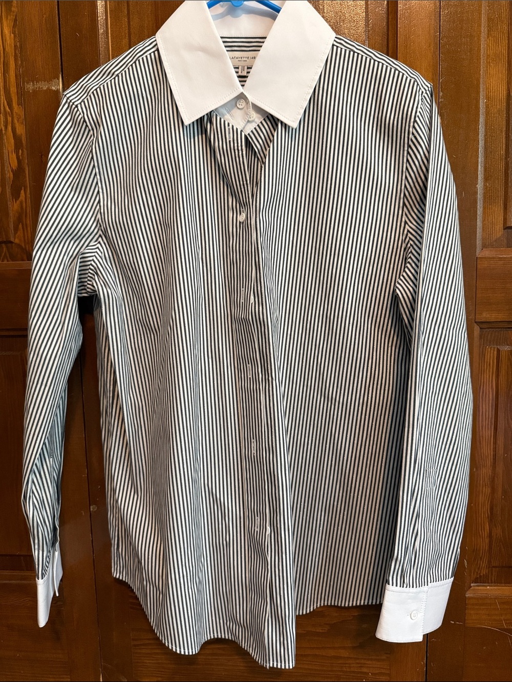 Lafayette 148 New York Black and White Striped Button-Down Shirt